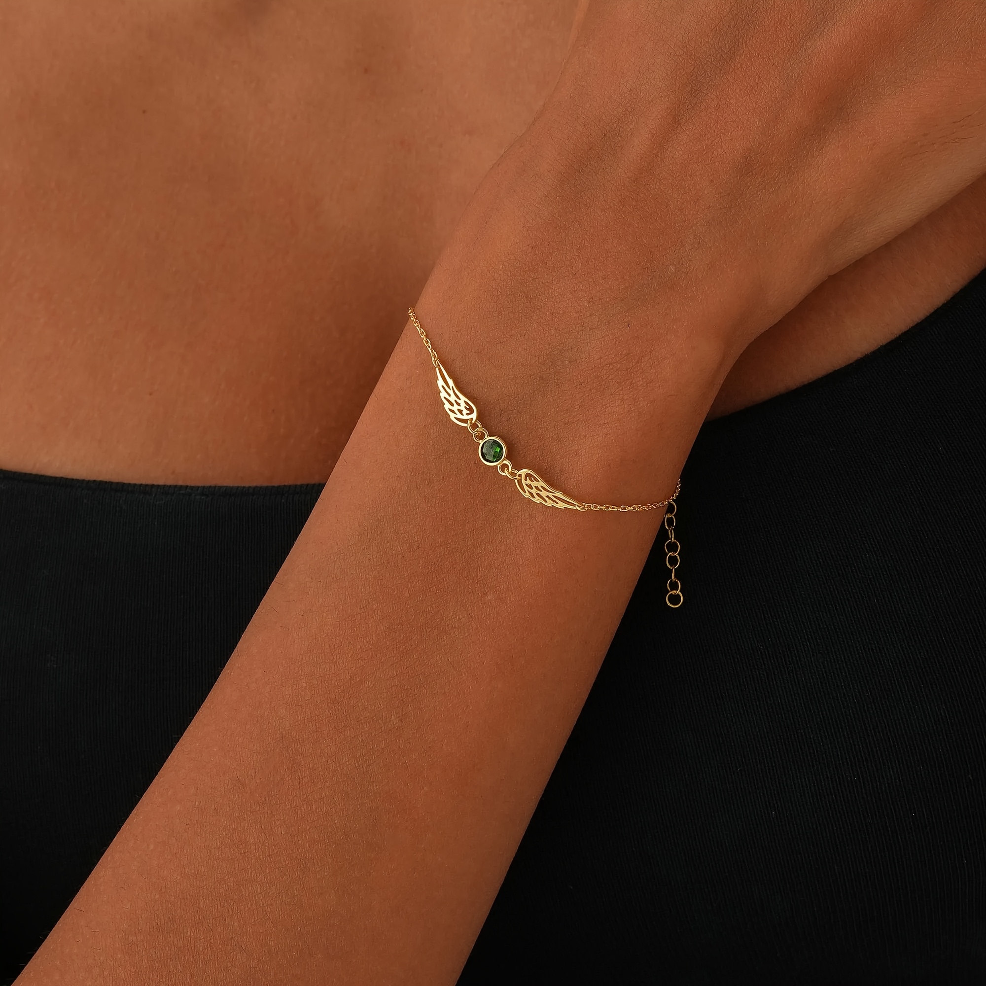Custom Angel Wings Stainless Steel Bracelet with Birthstone